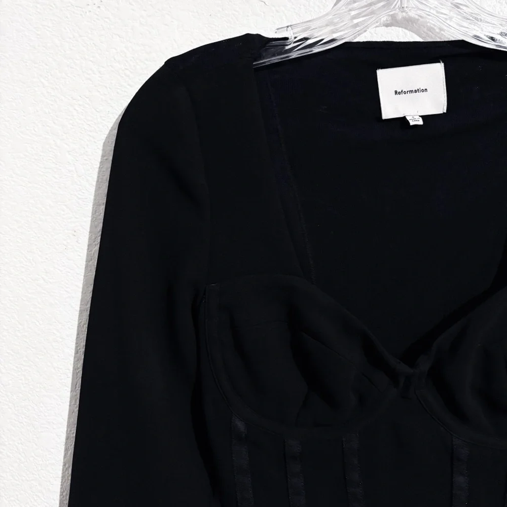 Reformation Amina Corset Bustier Long Sleeve Top in Black - Picture 7 of 10